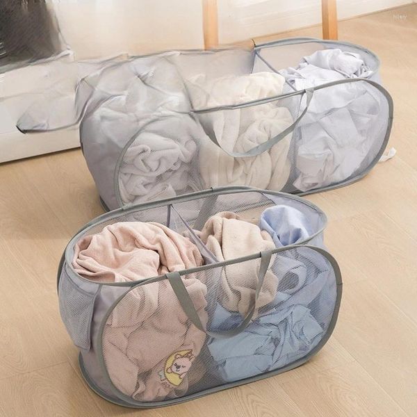 Sacs à linge Panier classifié pliable de grande capacité de rangement de salle de bain multifonctionnel en filet en maille sales paniers