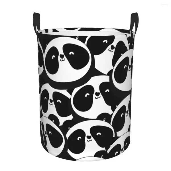 Bolsas de lavandería Cesta plegable Cabezas de panda blanco y negro Ropa sucia Juguetes Almacenamiento Cubo Armario Organizador de ropa Cesto