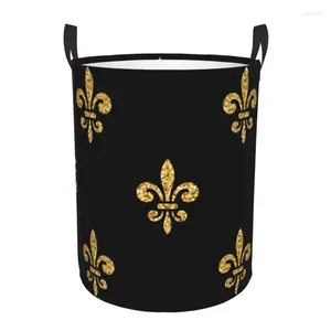 Sacs à linge panier pliant motif fleur de lis doré bac de rangement rond grand panier pliable vêtements jouet seau organisateur