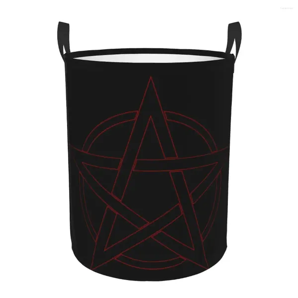 Sacs à linge Panier de pliage Pentagramme Blood Circle Round Storage Bin Grand Hamper Organisateur de seau de vêtements pliables