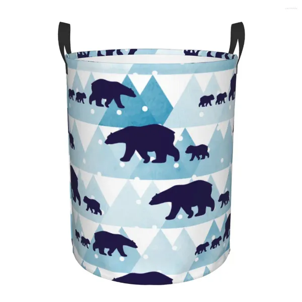 Sacs à linge Panier de pliage Polon Polar ours Mère son enfant avec une poubelle ronde Grand panier pliable Clothes Toy Bucket Organisateur