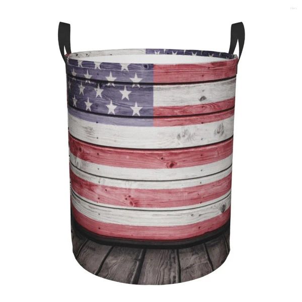 Sacs à linge Basket pliant USA Flag national en bois sales toys rangement Bucket Wardrobe Clothing Organizer Hamper