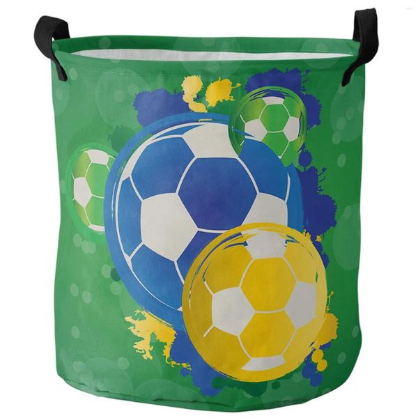 Bolsas de lavandería Fútbol Graffiti verde atlético Cesta plegable Gran capacidad Gran capacidad Ropa impermeable Organizador de juguetes para niños