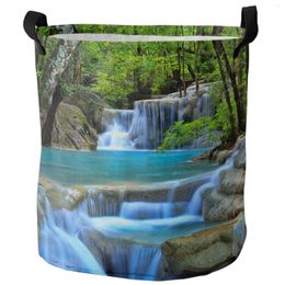 Sacs à linge Forêt Cascade Pierres Vert Jungle Sale Panier Pliable Accueil Organisateur Vêtements Enfants Jouets Stockage