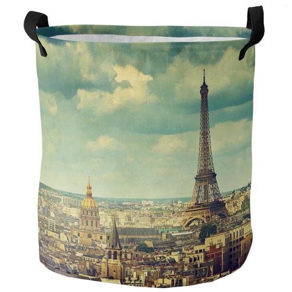 Sacs à linge France Eiffel Tower City Dirty Basket Pliable Raterofroping Home Organizer Clothing Children Toy Rangement