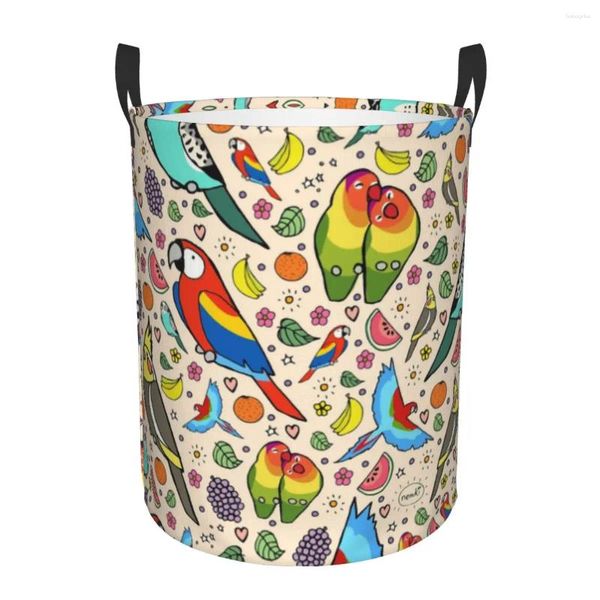 Bolsas de lavandería Funny Parrots Basket Plegable Budgie Cockatiel Ropa de pájaros Bin de almacenamiento de joyas para niños guardería