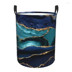 Sacs à linge Glamour Ocean Blue Marble - Panier bohème Grand panier de rangement pour vêtements Texture géométrique Organisateur de poubelles pour enfants