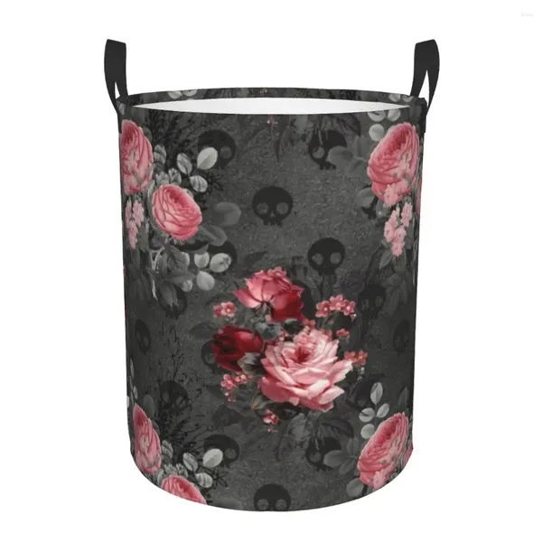 Sacs à linge Gothic Roses et Skulls Modèle Hamper Grand panier de rangement Florial Flower Kids Nursery Toy Organiateur