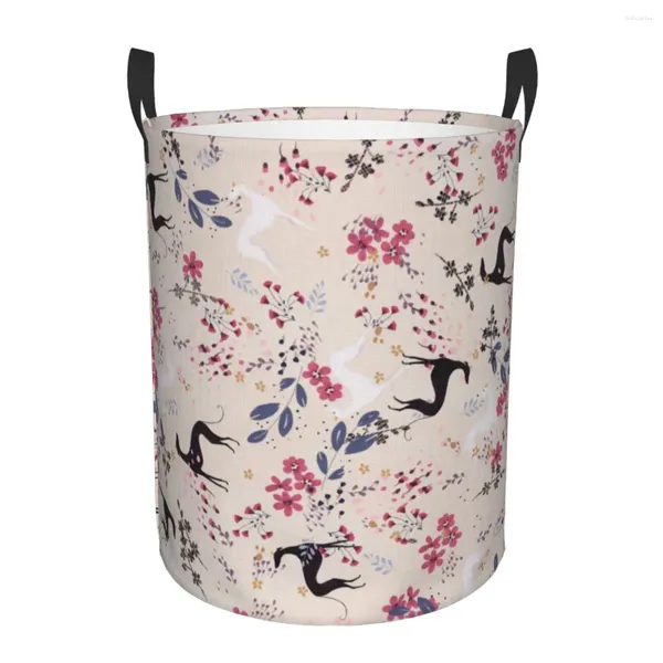 Sac à linge Greyhound Sighthound Flower Love Basker pliable Grande capacité Storage Bin Animal Whippet Dog Baby Hamper