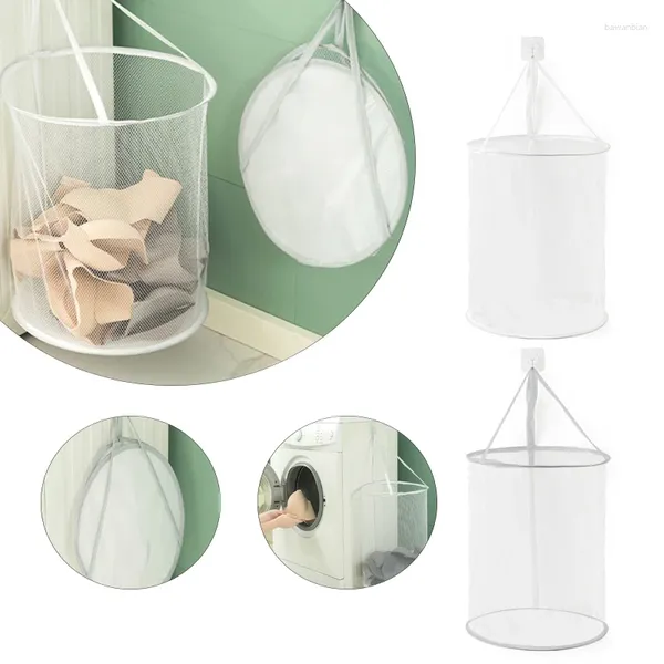 Bolsas de lavandería Bolsa neta colgante con pegatina Cesta montada en la pared Ropa sucia Almacenamiento de baño Mesh Hamper