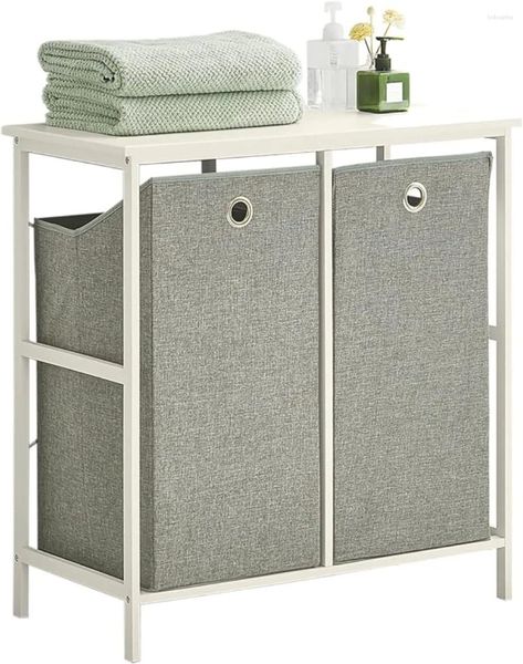 Sacs à linge Haotian BZR57-W Panier de salle de bain blanc avec 2 paniers amovibles Cabinet Étagère de rangement Rack