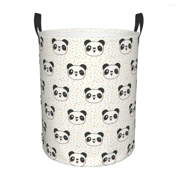 Bolsas de lavandería Happy Panda Bear Hamper Cesta de almacenamiento grande Animal salvaje Kids Nursery Organizador de juguetes