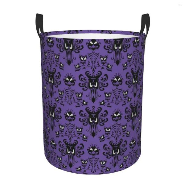 Bolsas de lavandería Cesta de mansión embrujada Halloween Fantasma Happy Happy Haunts Casva para la guardería para niños Juguetes Bin de almacenamiento