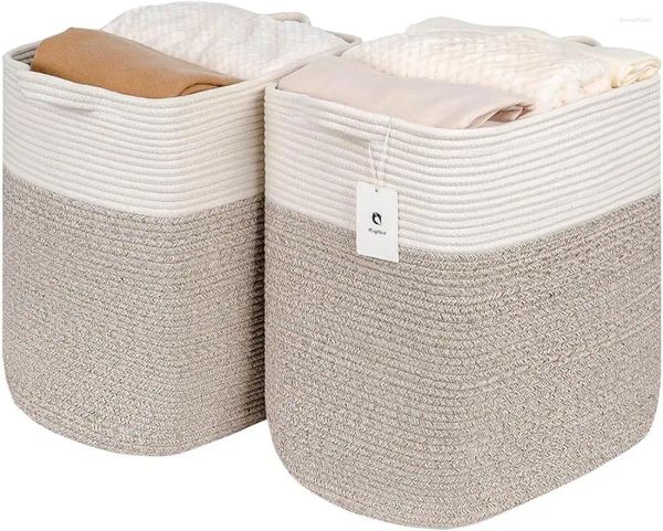 Bolsas de lavandería Cesta alta Caja de manija rectangular de bambú doblada con organizador de armario Blanco Marrón Plegable