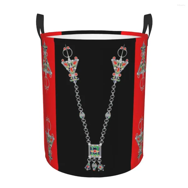 Bolsas de lavandería Kabyle Jewelry Cesta de estilo amazigh Plegable de gran capacidad Contenedor de almacenamiento de ropa África Cesto étnico para bebé