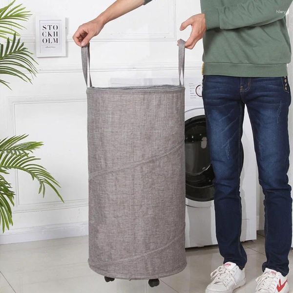 Sac à linge Grand panier avec roues Oxford Tissu de rangement seau pliant pliage jouet vêtements sales Big Organizer Bin Handle