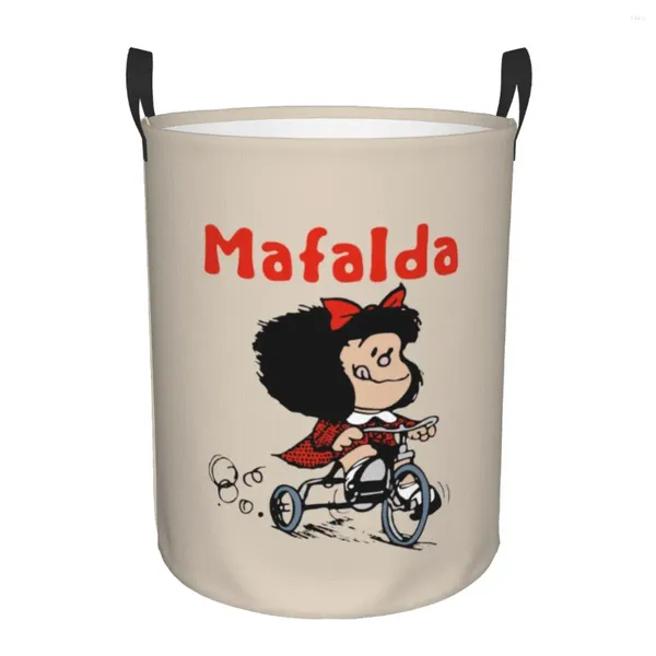 Bolsas de lavandería Mafalda Bicicleta 3 ruedas Cesta plegable Manga Manga Ropa de dibujos animados Bin de almacenamiento de toquería para niños vivero