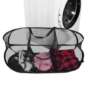 Sac à linge Mesh Basket Square Storage Organizer Sac pliables Vêtements sales panier avec poignée pour la maison