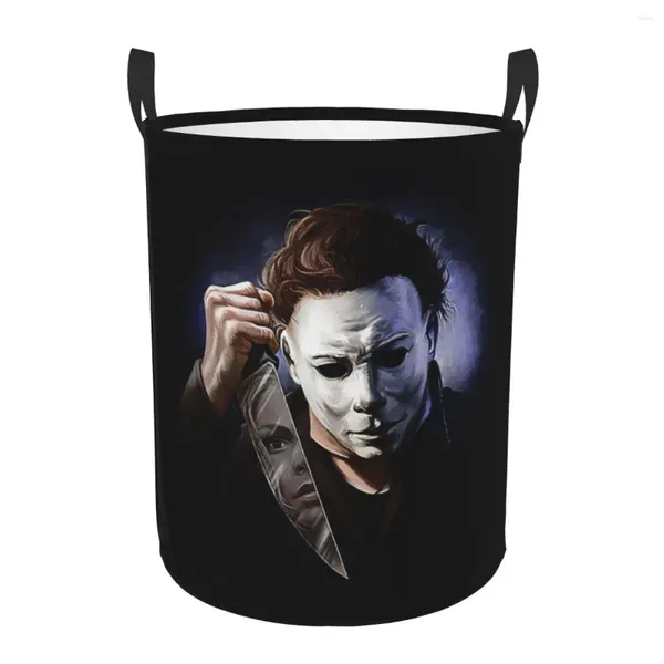 Bolsas de lavandería Michael Myers Halloween Killer Basket Película de terror Plegable ropa de juguete Bin de almacenamiento para niños para niños guardería