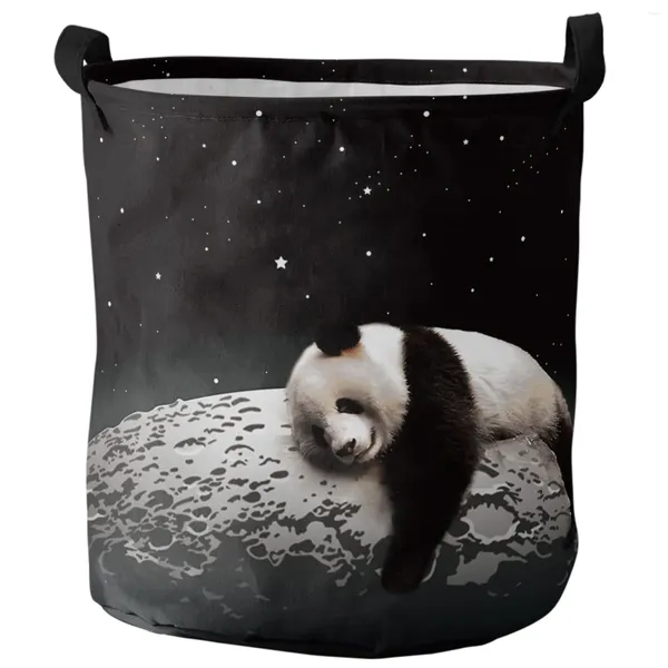 Bolsas de lavandería de la luna Night Sky Star Panda Black Dirty Basket Derrowable Plegable Water Organizador Ropa para niños Almacenamiento de juguetes