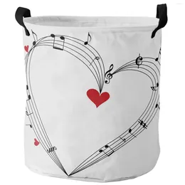 Sac à linge Symbole de musique Red Heart Musical Note Dirty Basket Poldable Home Organizer Clothing Kids Toy Rangement