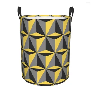 Sac à linge Moutarde jaune et gris panier géométrique gris pliable grand vêtements rangement bac coloré motifs d'or