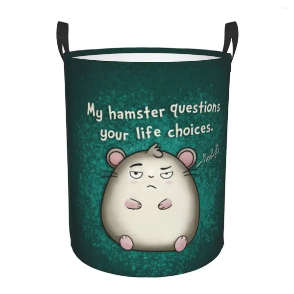 Bags de lavandería My Hamster Preguntas sus opciones de vida Casta de ropa grande Cesta de almacenamiento de ropa linda Pet Toy Organizador para niños
