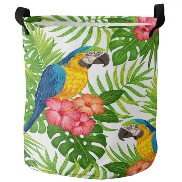 Bolsas de lavandería Flores de loro hojas de planta tropical verde Canasta sucia Organizador de casas plegables Ropa para niños Almacenamiento de juguetes