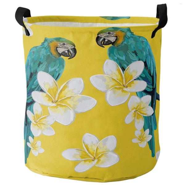 Bolsas de lavandería Parrot Pintura de acuarela Pétalos de flores Canastas sucias Organizador Casa Plegable Ropa para niños Almacenamiento de juguetes