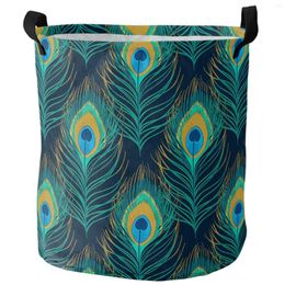 Sacs à linge plume de paon Cyan panier sale pliable rond étanche organisateur de maison vêtements enfants jouet stockage