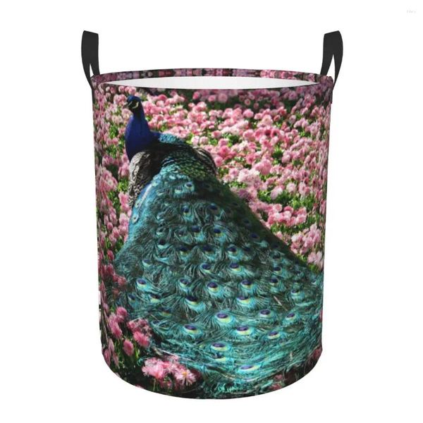 Bolsas de lavandería Cesta de pavo real Cesta de almacenamiento grande Pluma Animal Lindo y hermoso Organizador de juguetes para niños