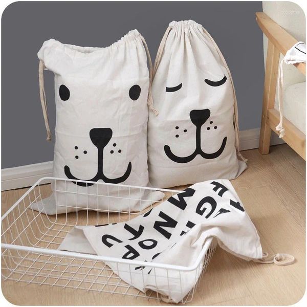 Sacs à linge, sac de rangement de jouets pour animaux de compagnie, toile à motif de rayures d'animaux, panier mignon en coton avec cordon de serrage, organisateur de vêtements sales