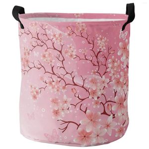 Sacs à linge rose fleurs de cerisier fleurs imprimé papillon panier sale pliable maison organisateur vêtements enfants jouet stockage