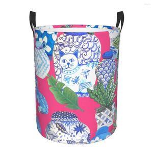 Sac à linge Pink Chinese Basket Blapsible Aquarement Chinoiserie House Plantes Baby Hamper For Nursery Toys Organizer des poubelles de rangement