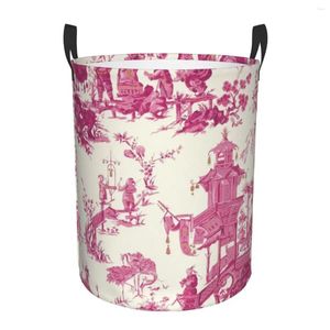 Bolsas de lavandería Pink Chinoiserie Tea House Pagoda Basket Plapsible Ropa floral china Cubierta para niños Bins de almacenamiento Bin de almacenamiento