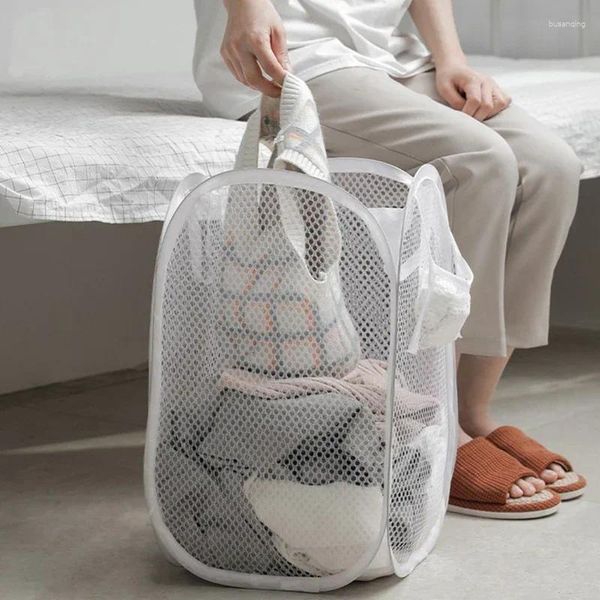 Sacs à linge Panier de rangement pratique des organisateurs de maille de salle de bain maison sac pliant des vêtements sales seau de lavage