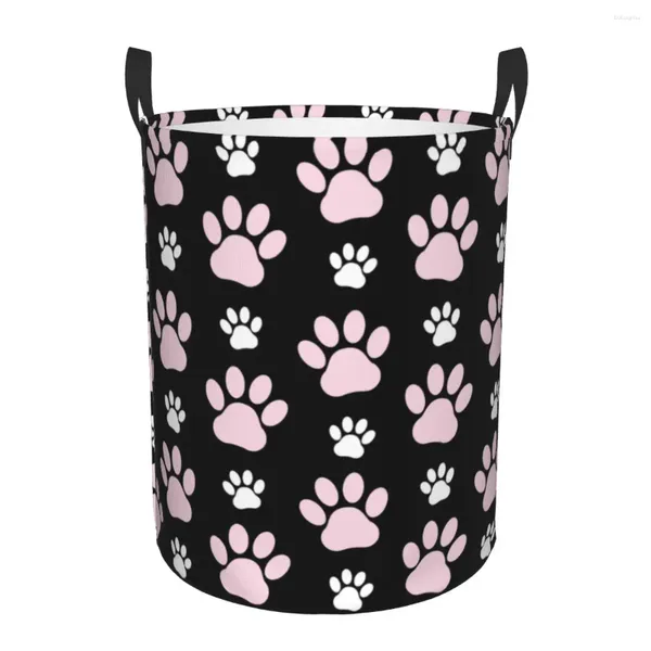 Bolsas de lavandería Bonita patrón de patas de color rosa canasta plegable lindo animal amante de perros ropa de ropa para niños juguetes para niños contenedor de almacenamiento