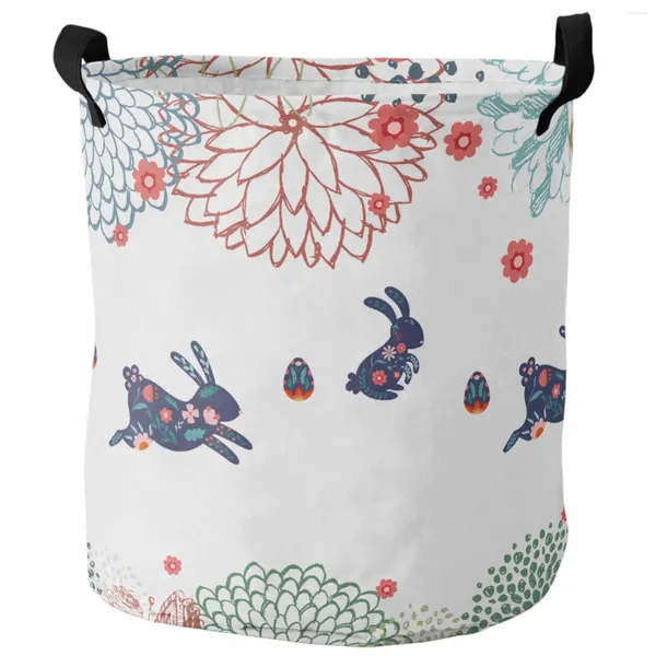 Sacs à linge imprimés œufs de pâques et fleurs, panier pliable, rangement de jouets pour enfants, salle étanche, organisateur de vêtements sales