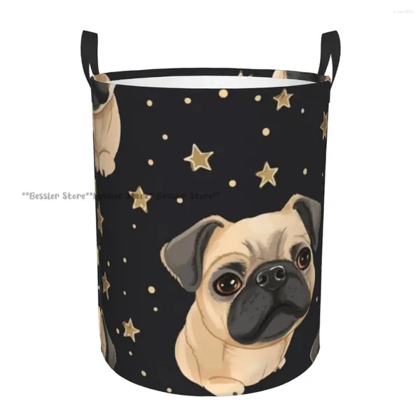 Bolsas de lavandería Pug Bag de almacenamiento impermeable para perros Canasta sucia de canasta sucia Organizador de ropa de cubo