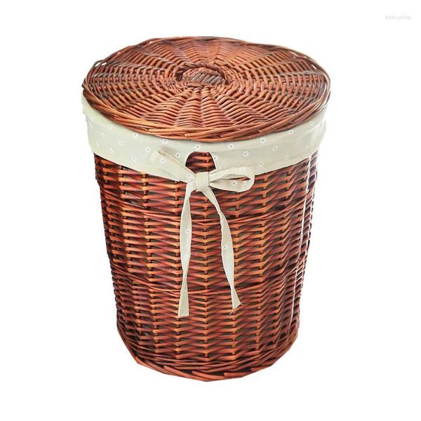 Bolsas de lavandería Cesta de cesta de ratán con ropa sucia Poner ropa de almacenamiento Tapa Tejido para el hogar