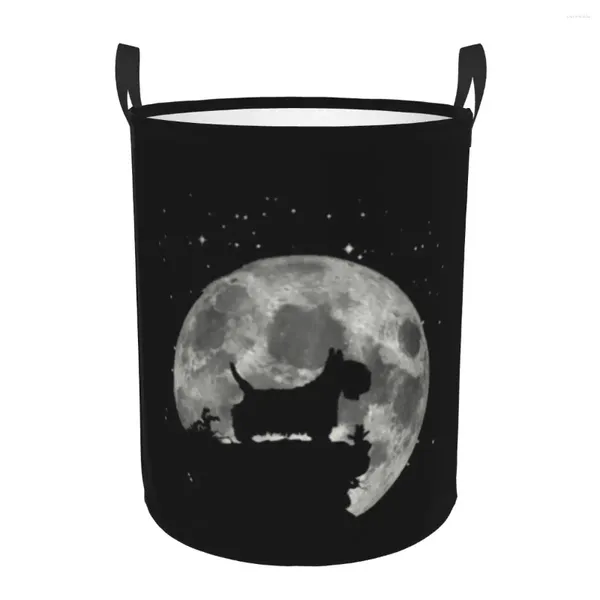 Sacs à linge Scottish Westie Dog Moon Panier pliable Grand bac de rangement pour vêtements West Highland White Terrier Puppy Panier pour bébé