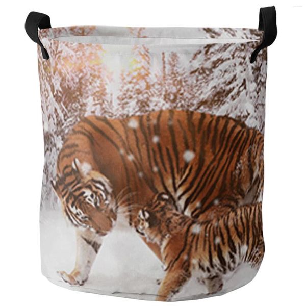 Sac à linge Snow Forest Tiger Dirkerk Baskable Roundable Round Imageproof Home Organizer Vêtements Enfants Toy Rangement