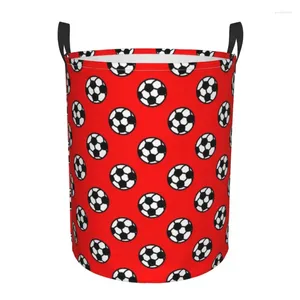 Bolsas de lavandería Bola de fútbol con patrón de fondo rojo Cestas sucias Directables Plegado de ropa impermeable