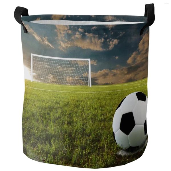 Bolsas de lavandería Fútbol Campo de fútbol Césped verde Cesta sucia Plegable Impermeable Organizador para el hogar Ropa Almacenamiento de juguetes para niños