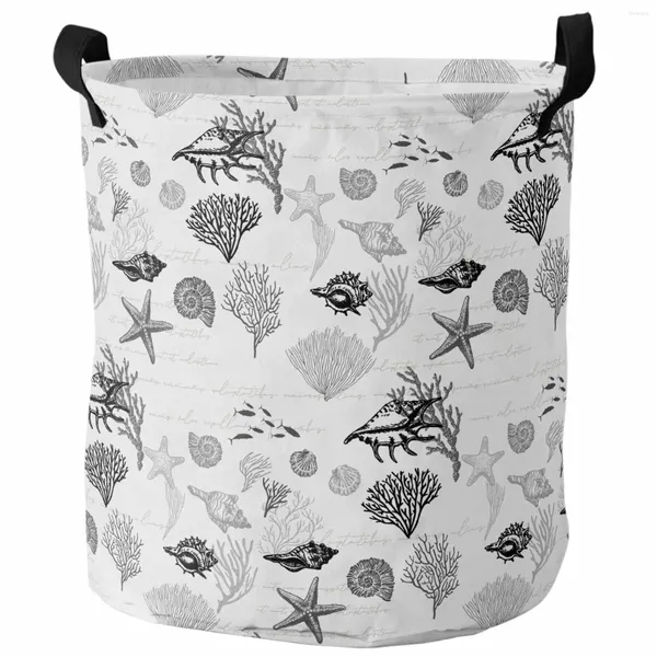 Sac à linge étoiles de mer shell corail vintage noir gris pliable pliable sale organisateur joueur de joueur étanche de rangement étanche