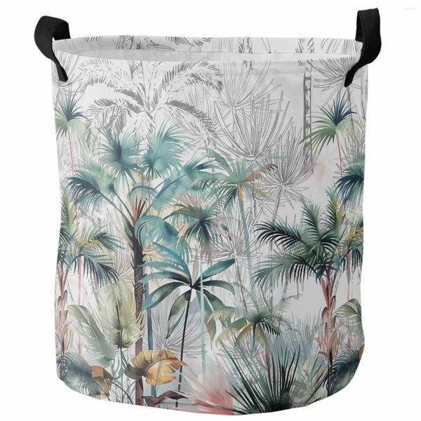 Sacs à linges Summer des plantes tropicales dessinées à la main d'été pliable panier de jouet de panier sale