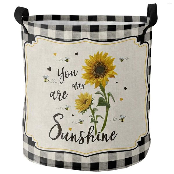 Sacs à linge tournesol noir et blanc, panier sale pliable et étanche, organisateur de maison, vêtements, rangement de jouets pour enfants