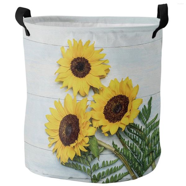 Bolsas de lavandería hojas de girasol flores de madera canasta sucia de madera plegable organizador de la casa organizador para niños almacenamiento de juguetes