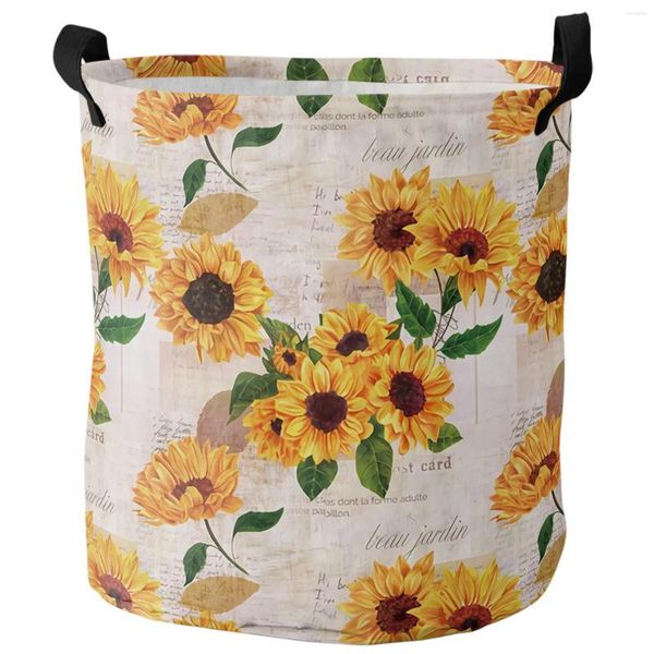 Bolsas de lavandería de girasol antiguo spaper canasta sucia organizador plegable ropa de ropa para niños almacenamiento de juguetes