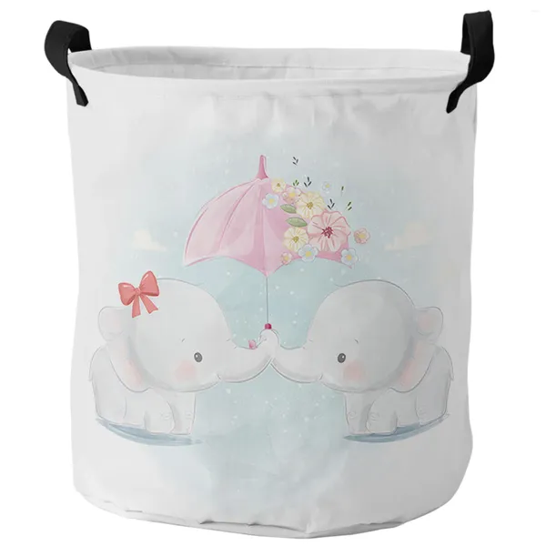 Bolsas de lavandería Valentín para paraguas de la elefante Cartoon Cesta plegable Garra capacidad Organizador impermeable Bolsa de juguete para niños